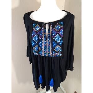 Catina Top Black Embroidered Stud Boho Fairy Beach Festival